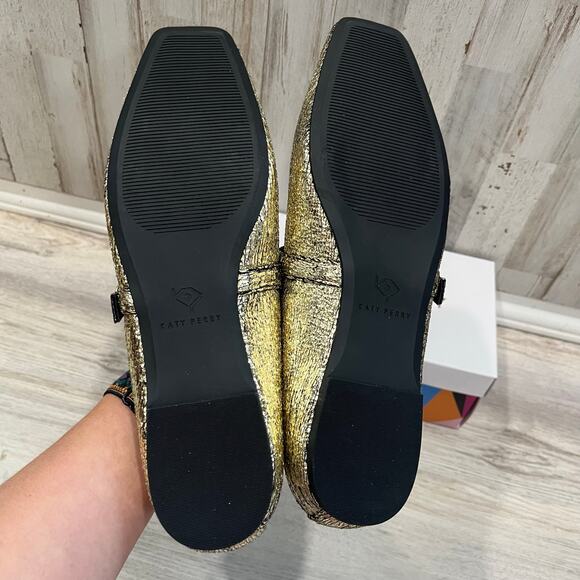 New! Katy Perry THE EVIE MARY JANE GOLD Flats Squared Toe Womens Size 11 - Picture 4 of 5